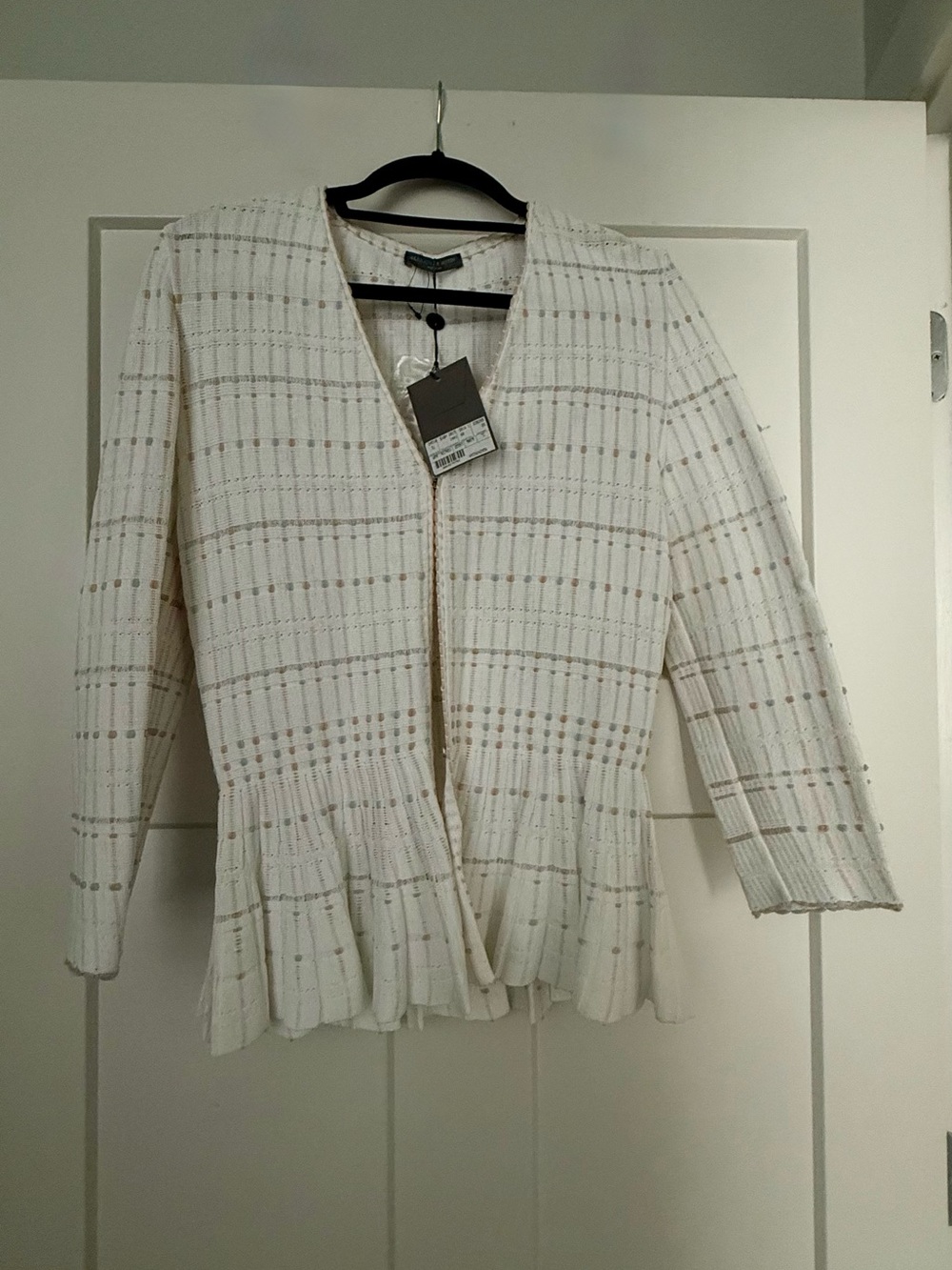 Alexander McQueen Cream Open-Front Tweed Peplum Jacket